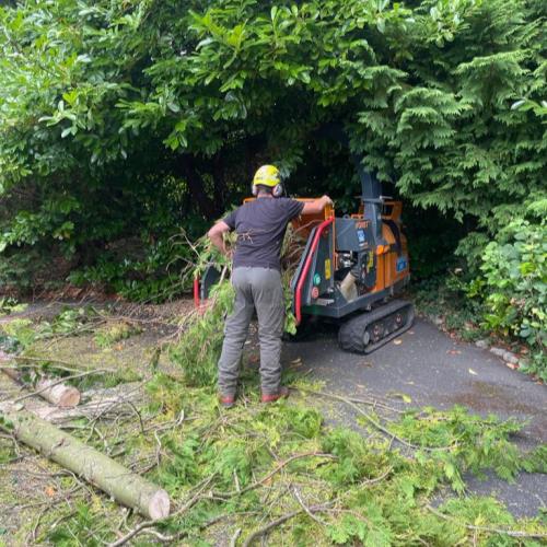 tree surgeon moving chipper